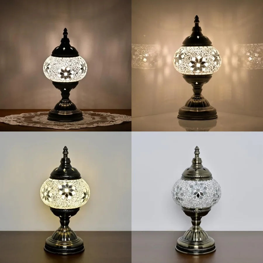 Turkish Moroccan Solar Table Lamp Handmade Mosaic Glass Lantern