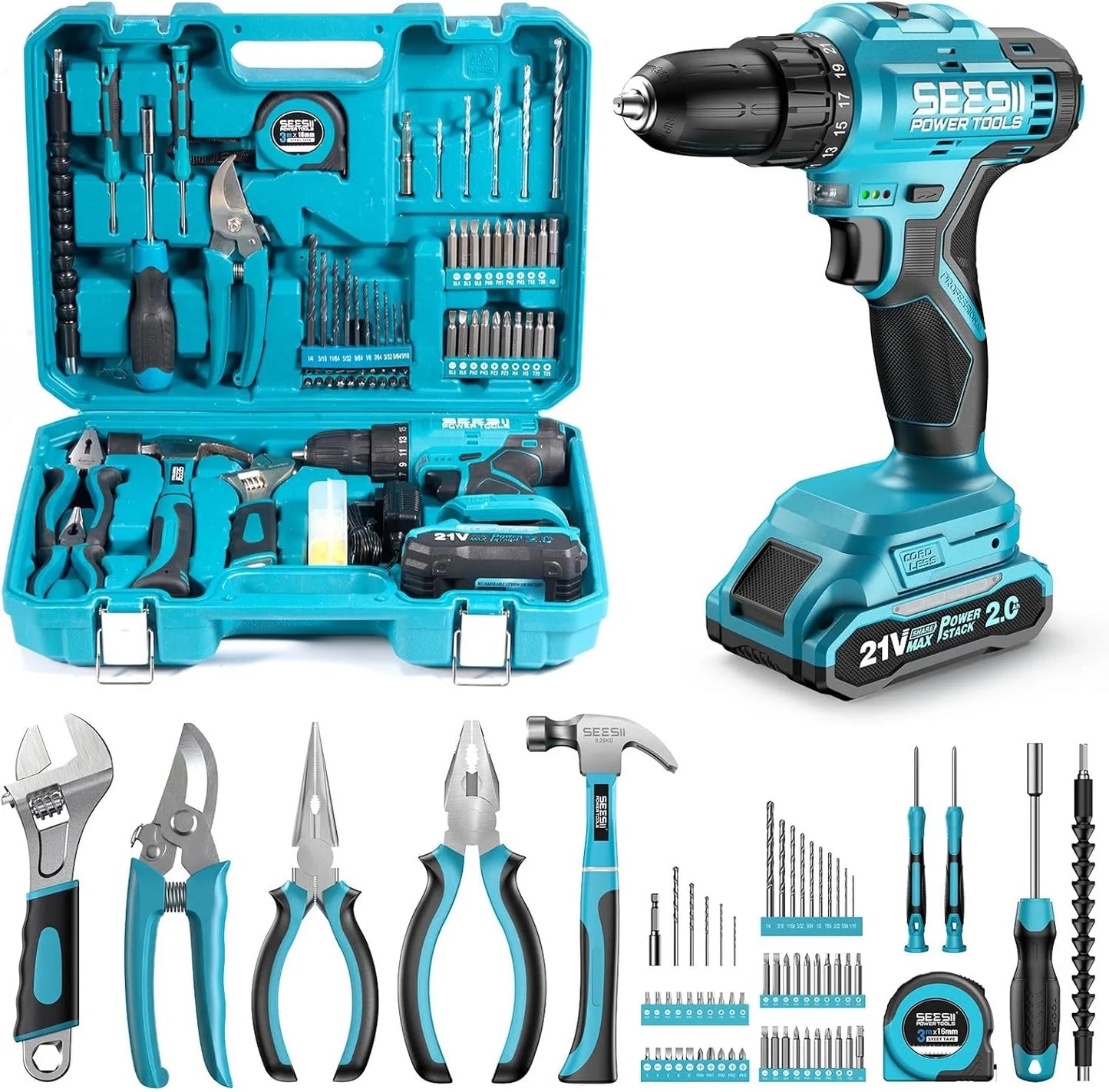 Seesii 190 Pc Cordless Drill Tool Kit With Toolbox