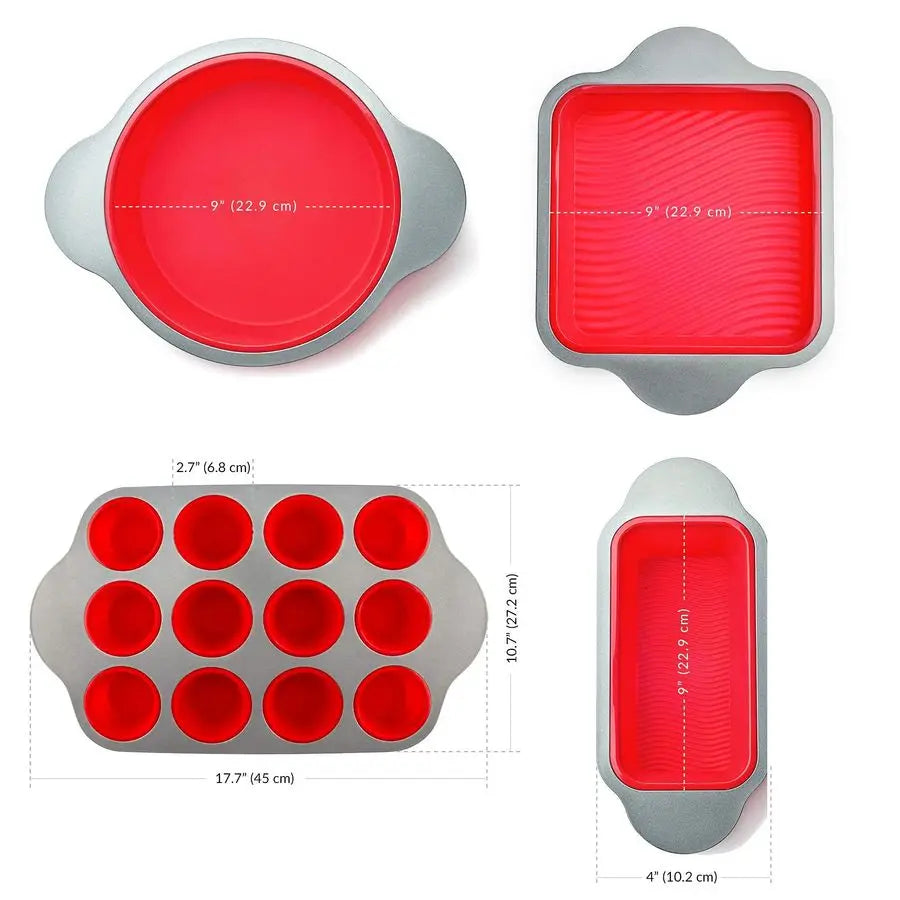 XMSJ 13 Piece Nonstick Silicone Bakeware Set With Cake Pan And Measuring Spoons