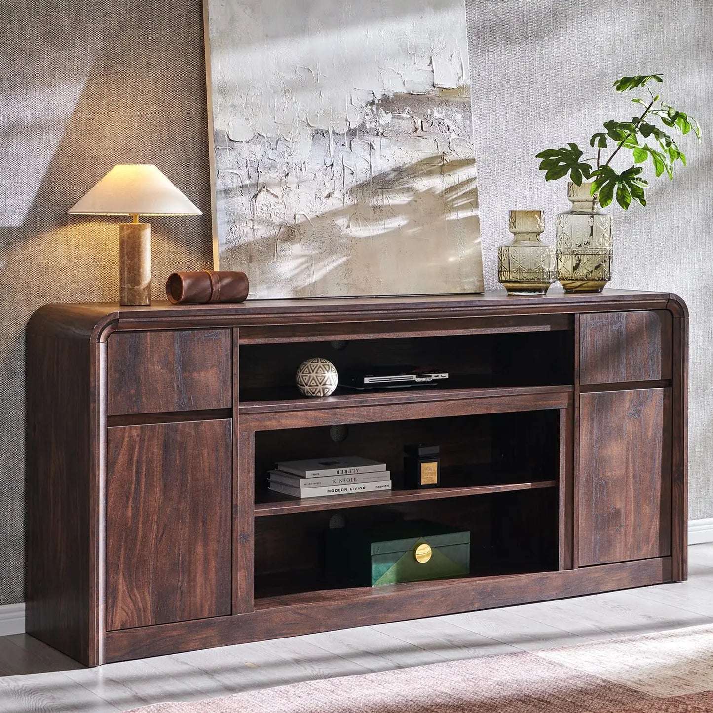 Modern TV Stand With Storage Cabinet And Drawers Entertainment Center