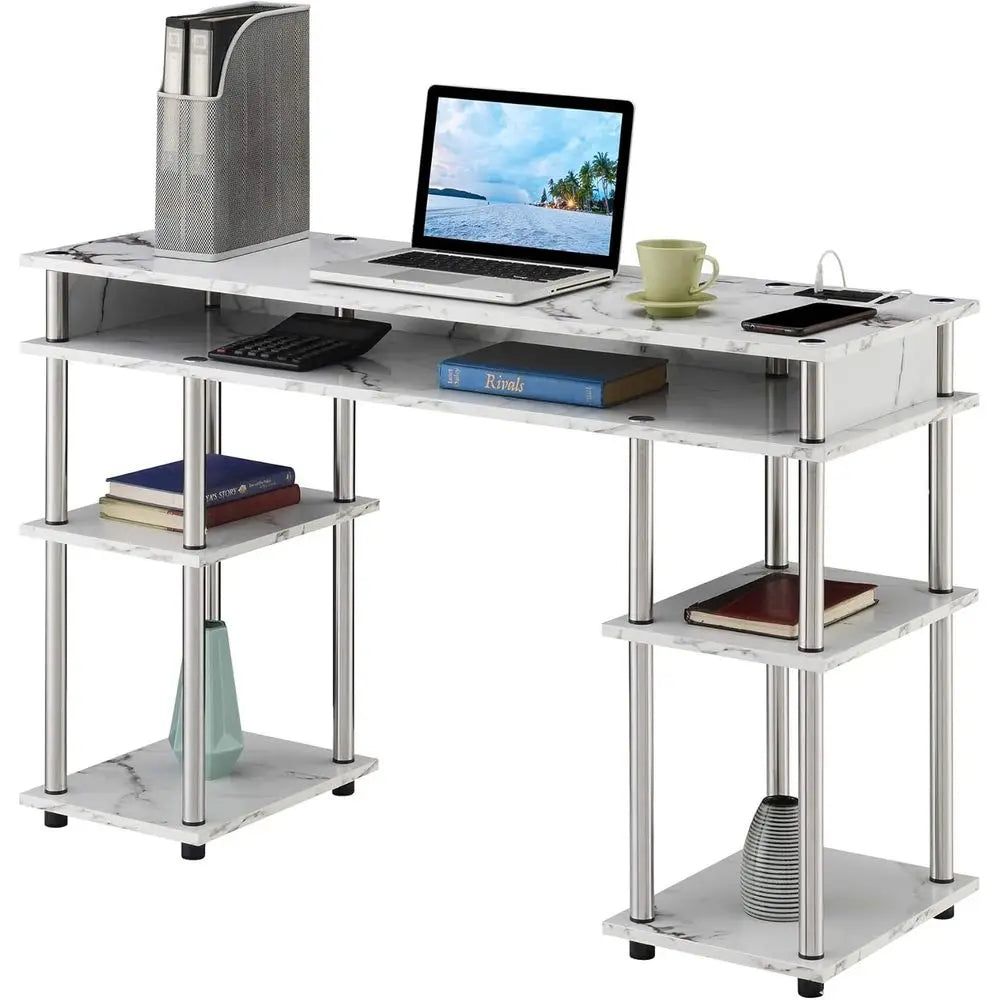 No Tools Student Desk With Charging Station And Shelves