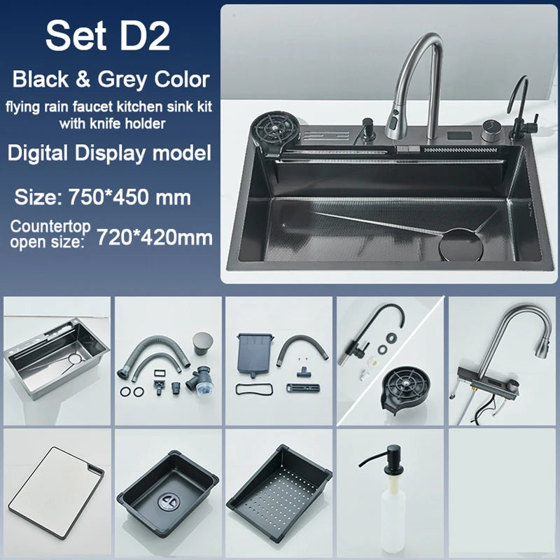 Rozin Stainless Steel Kitchen Sink With Faucet Digital Display