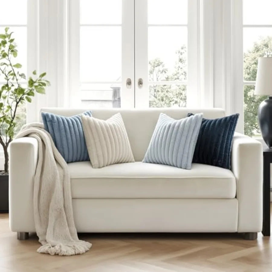 Faux Fur Plush Premium Pillowcases Set of 4 for Sofa
