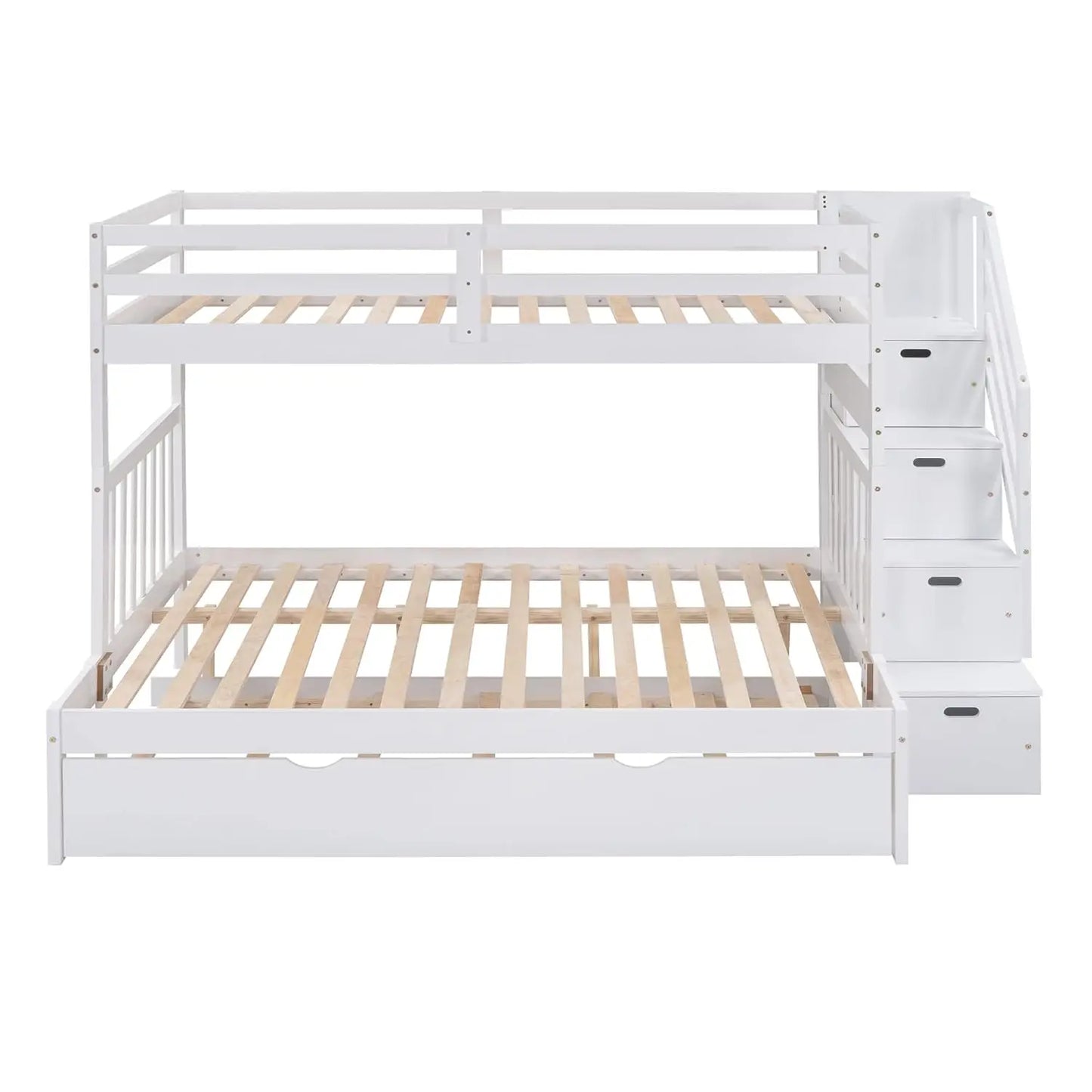 Twin Over Full Bunk Bed With Trundle Convertible Wood Bed