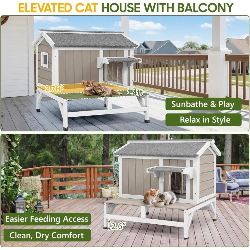Outdoor Cat House Feral Shelter Wooden Pet House