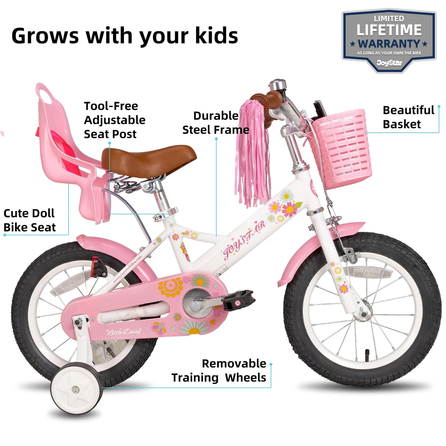 Joystar Little Daisy Girls Kids Bike With Doll Seat