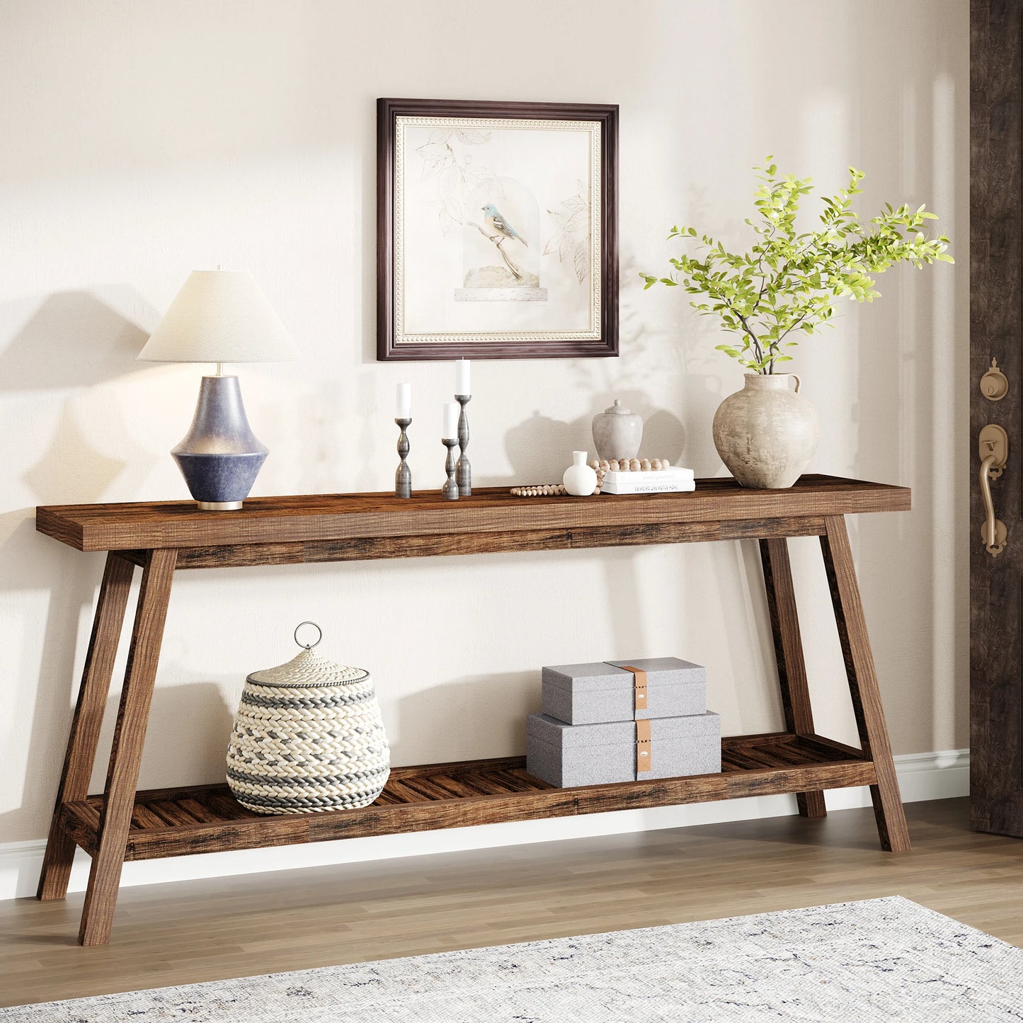 Tribesigns Modern Farmhouse 71 Inch All Wood Entryway Console Table With Storage