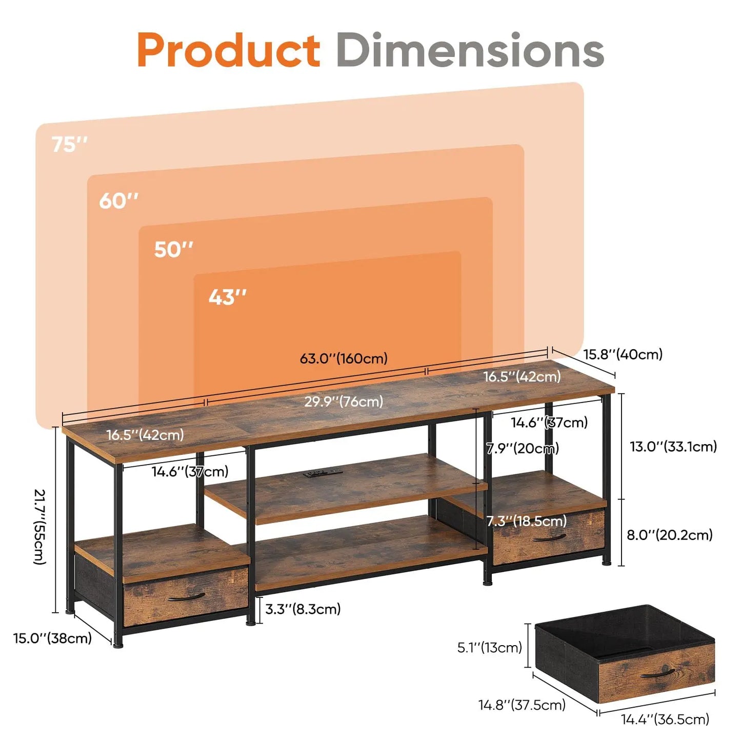 JHK Wooden TV Stand Entertainment Center With Adjustable Shelf Storage
