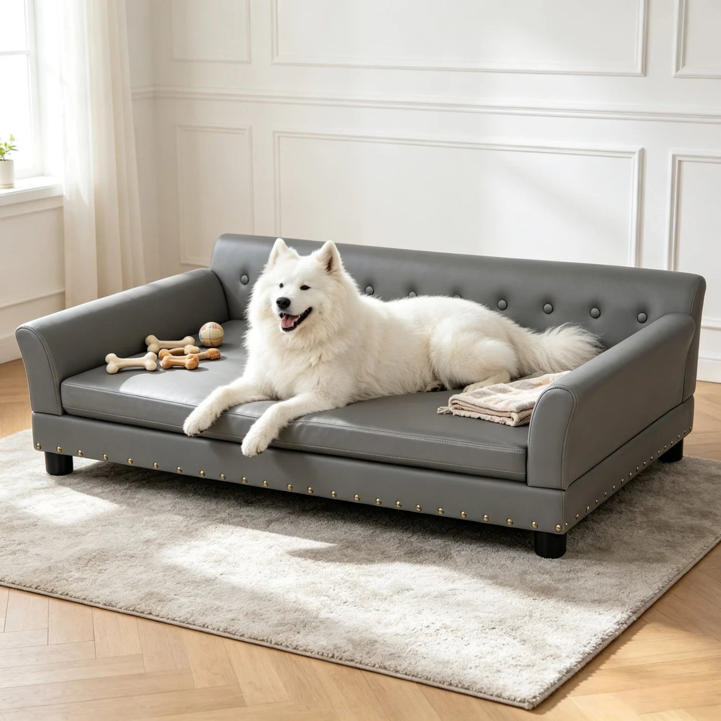 Bingopaw Elevated Microfiber Leather Dog Sofa With Removable Cushion