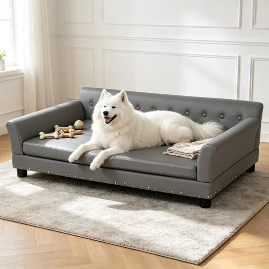 Bingopaw Elevated Microfiber Leather Dog Sofa With Removable Cushion
