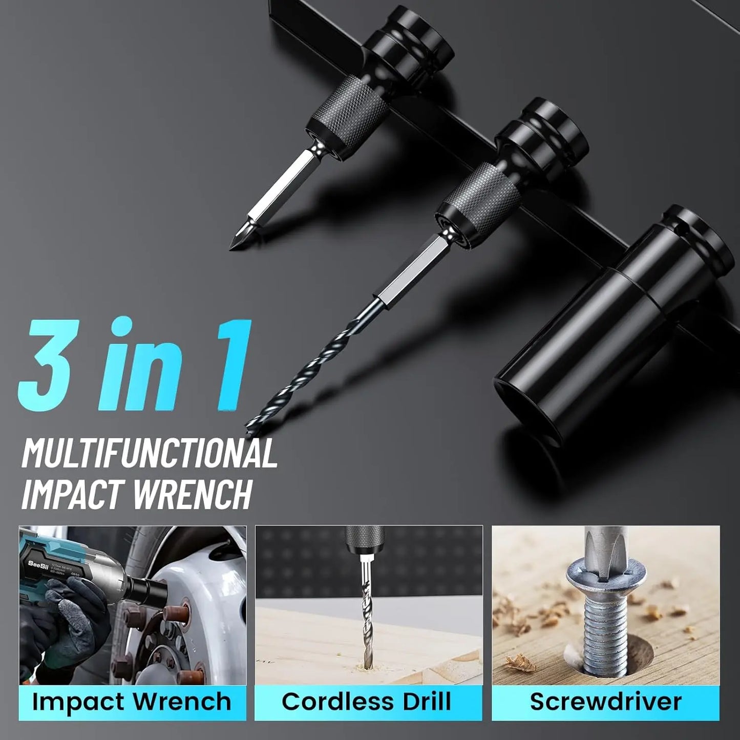 Seesii Brushless Cordless Impact Wrench 1 2 Inch 650 Nm