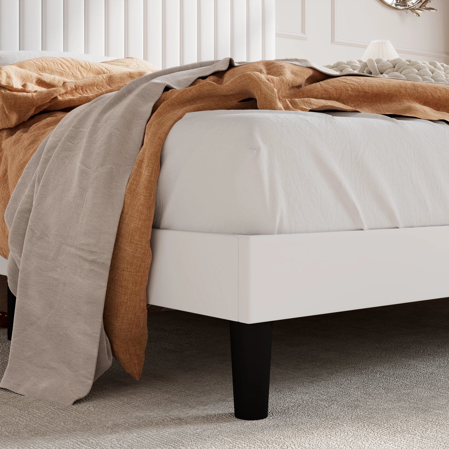 HOOMIC Velvet Upholstered Bed Frame With Vertical Channel Tufted Headboard