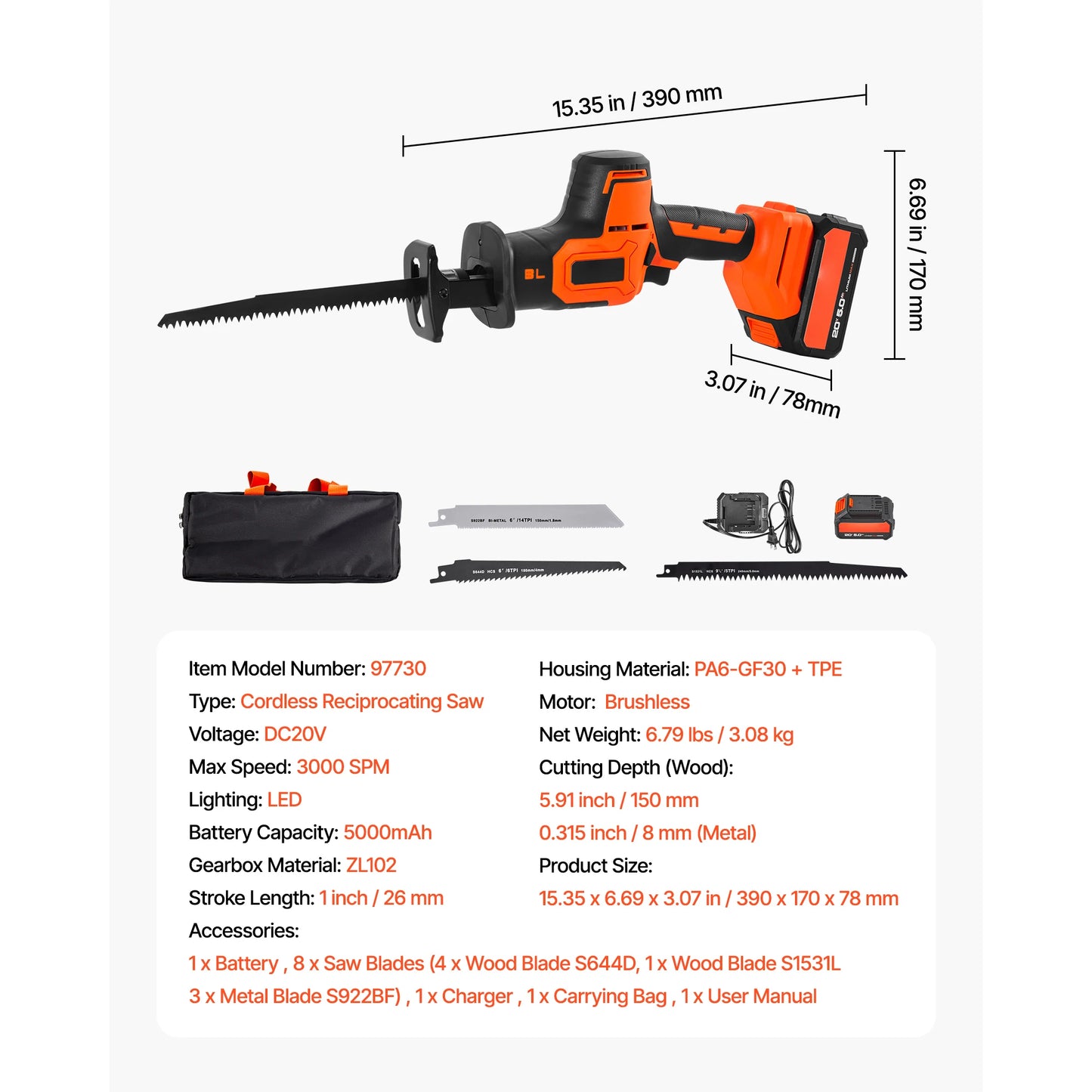 SucceBuy Corded Reciprocating Saw 120V 7.5A 2800 SPM