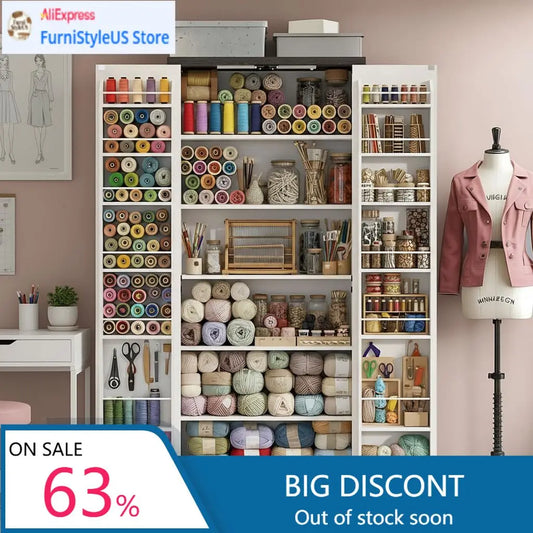 Craft Storage Cabinet With LED Lights Sewing Organizer For Office