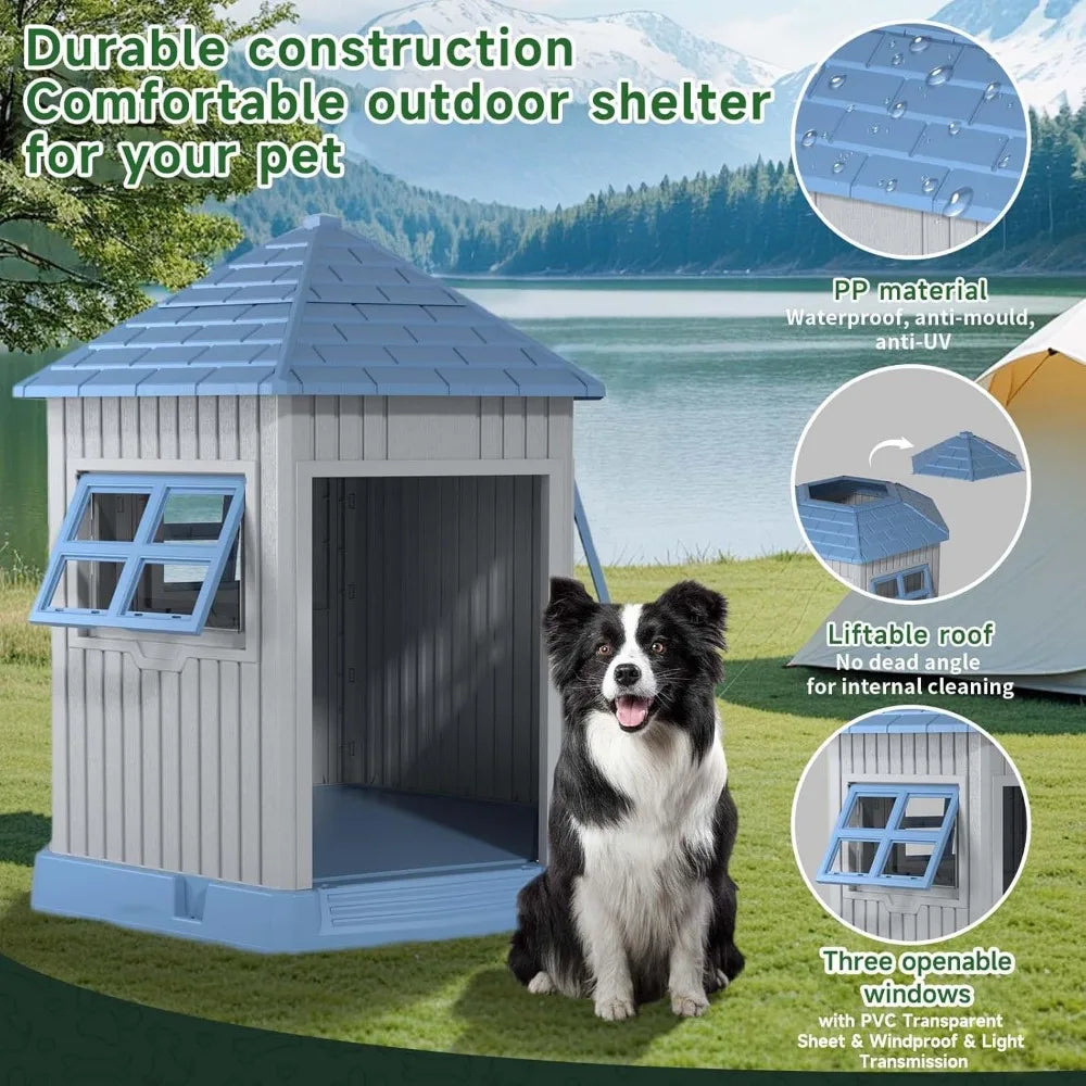 Dog House Indoor Outdoor Durable Shelter With Window Raised Floor