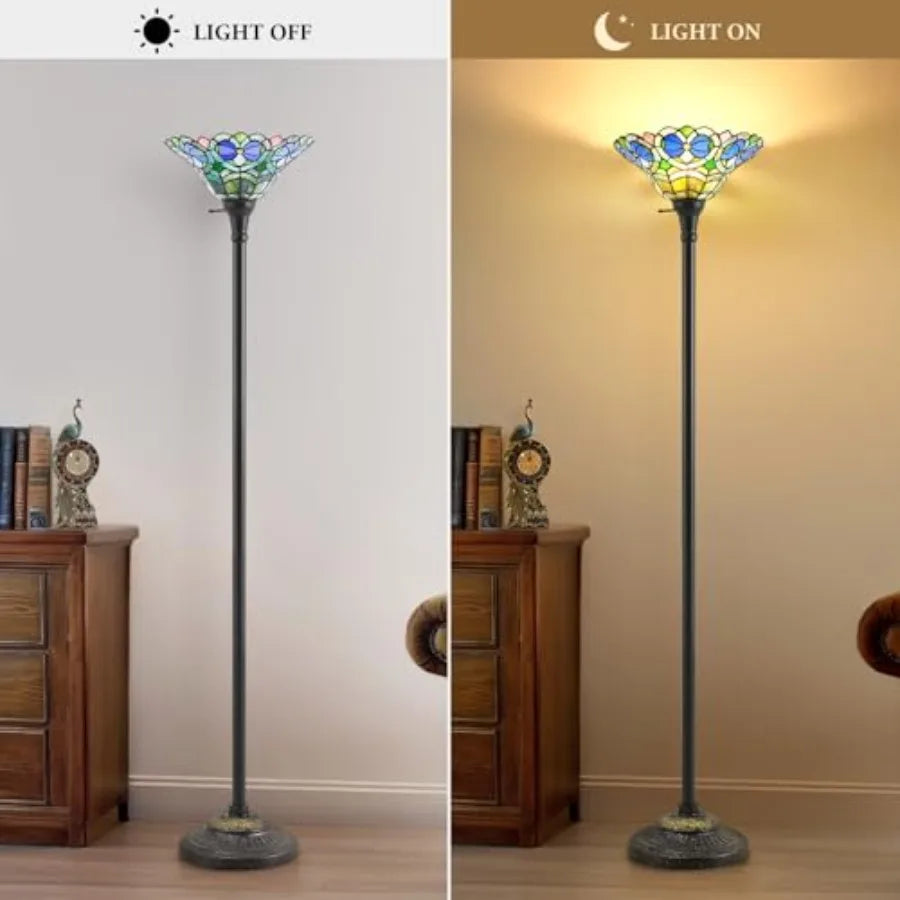MDNG Tiffany Torchiere Floor Lamp Victorian Stained Glass Decor
