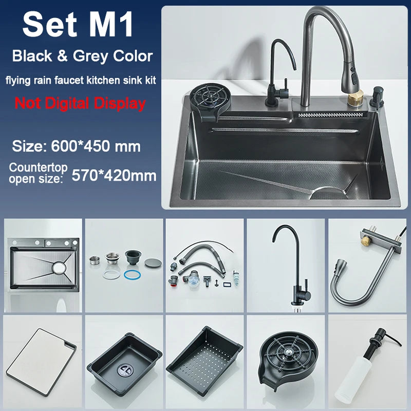 Rozin Stainless Steel Kitchen Sink With Faucet Digital Display
