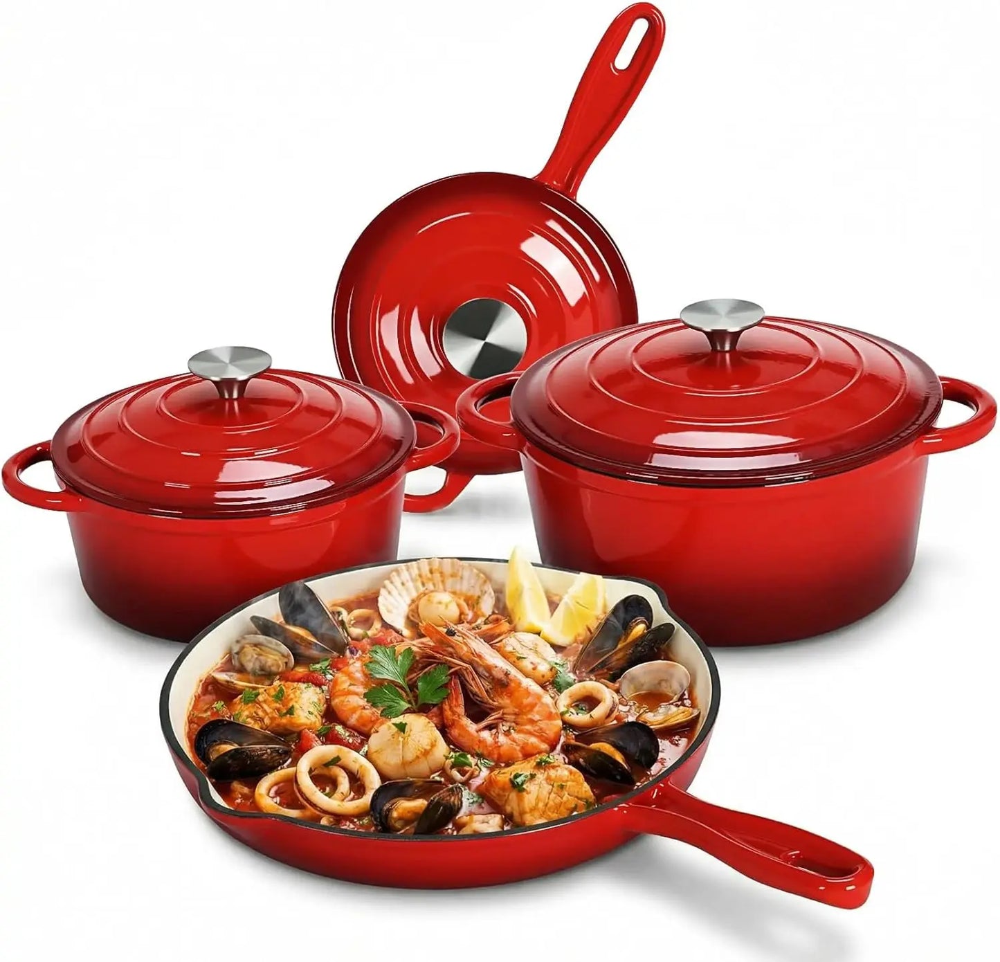 Nonstick Enameled Cast Iron Cookware Set With Dutch Oven