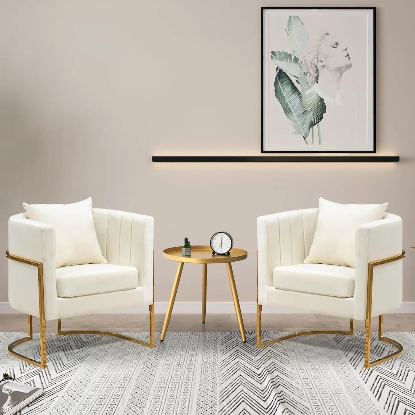 Velvet Accent Chair Set of 2 Mid Century Upholstered Barrel Armchairs