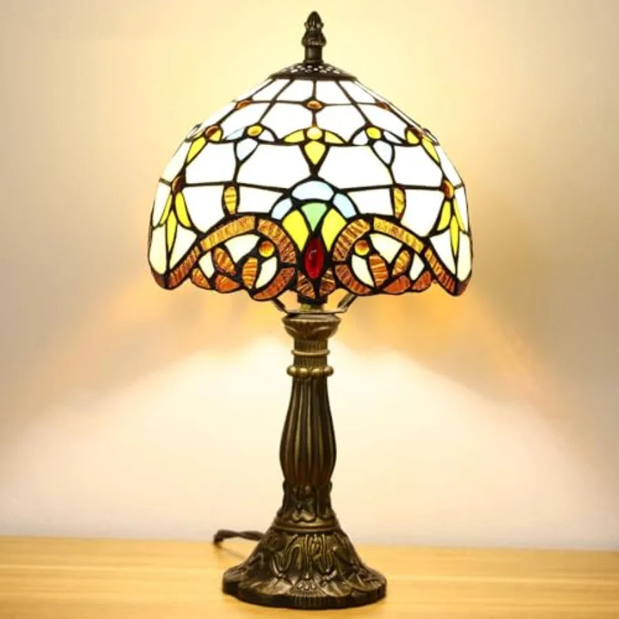 Tiffany Style Table Lamp Baroque Stained Glass Bedside Nightstand