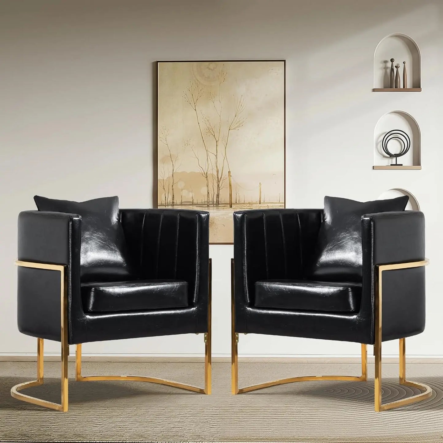 Velvet Accent Chair Set of 2 Mid Century Upholstered Barrel Armchairs