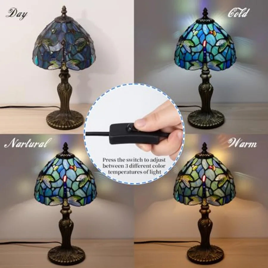 Tiffany Style Dragonfly Stained Glass Table Lamp for Bedroom and Living Room