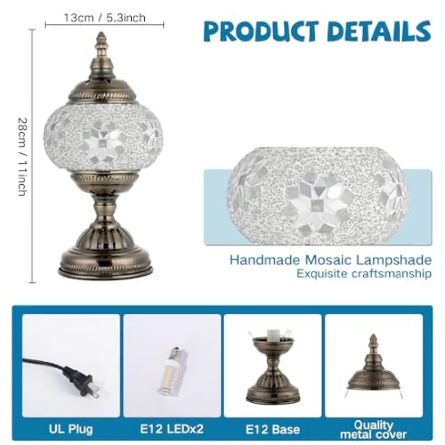 Turkish Moroccan Solar Table Lamp Handmade Mosaic Glass Lantern