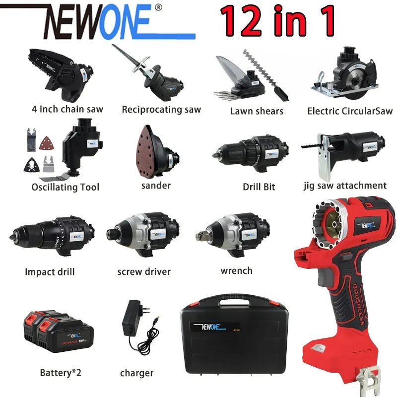 NEWONE 12-in-1 18V Brushless Multi Tool Jig Saw Oscillating Tool