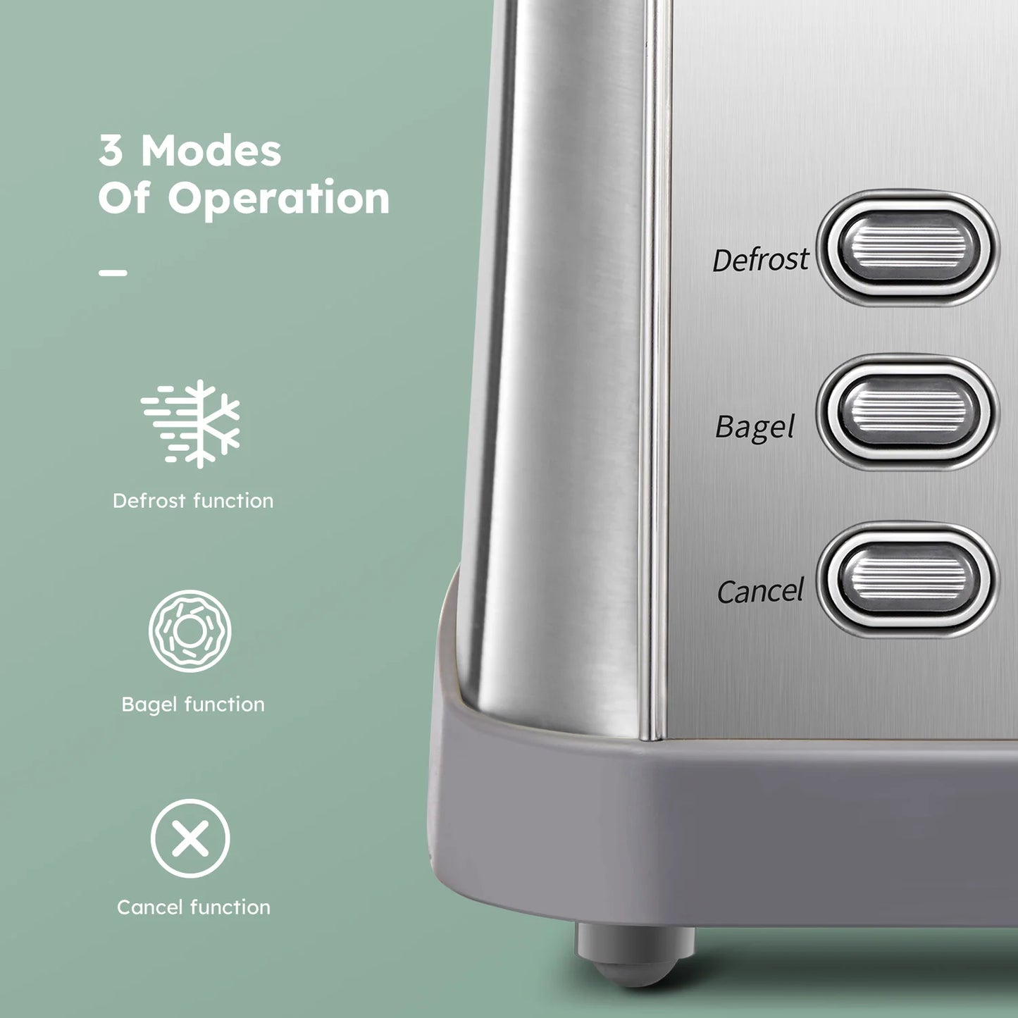 Stainless Steel Toaster With Wide Slots And Removable Crumb Tray