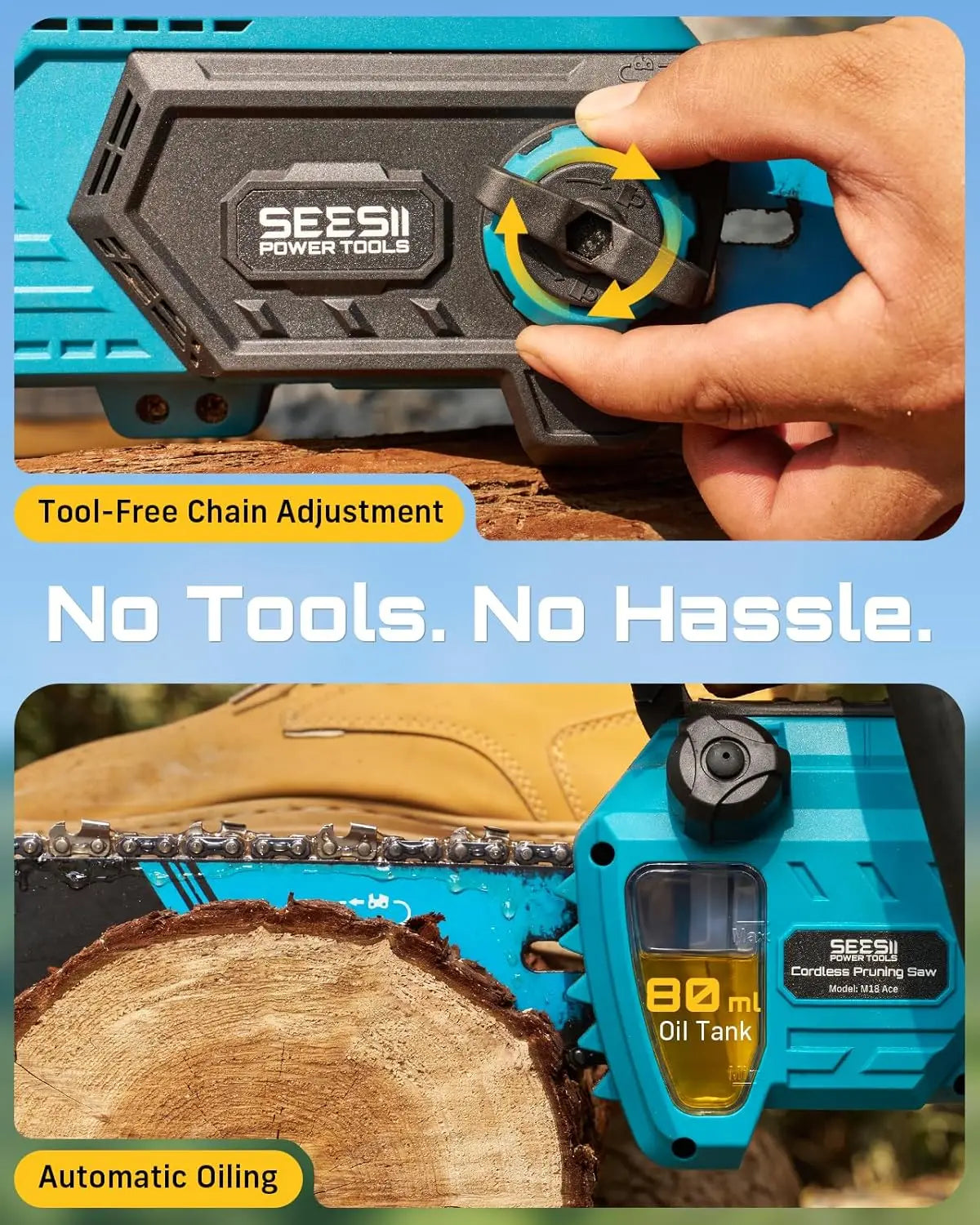 Seesii 40V Brushless Cordless Chainsaw For Garden And Woodworking