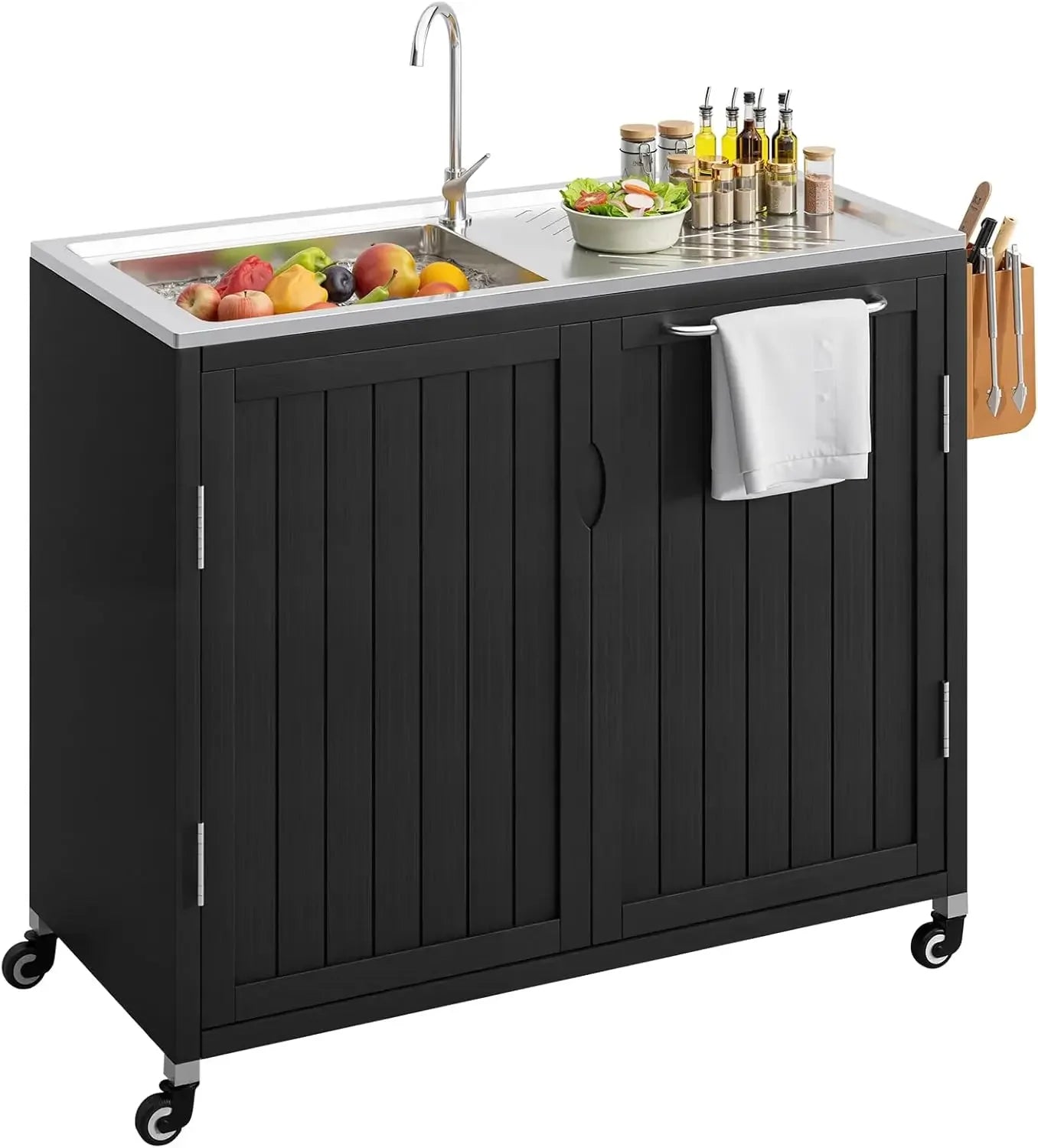 Outdoor Kitchen Island With 304 Stainless Steel Sink And Storage Cabinet