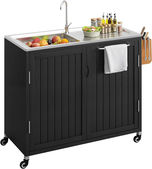 Outdoor Kitchen Island With 304 Stainless Steel Sink And Storage Cabinet