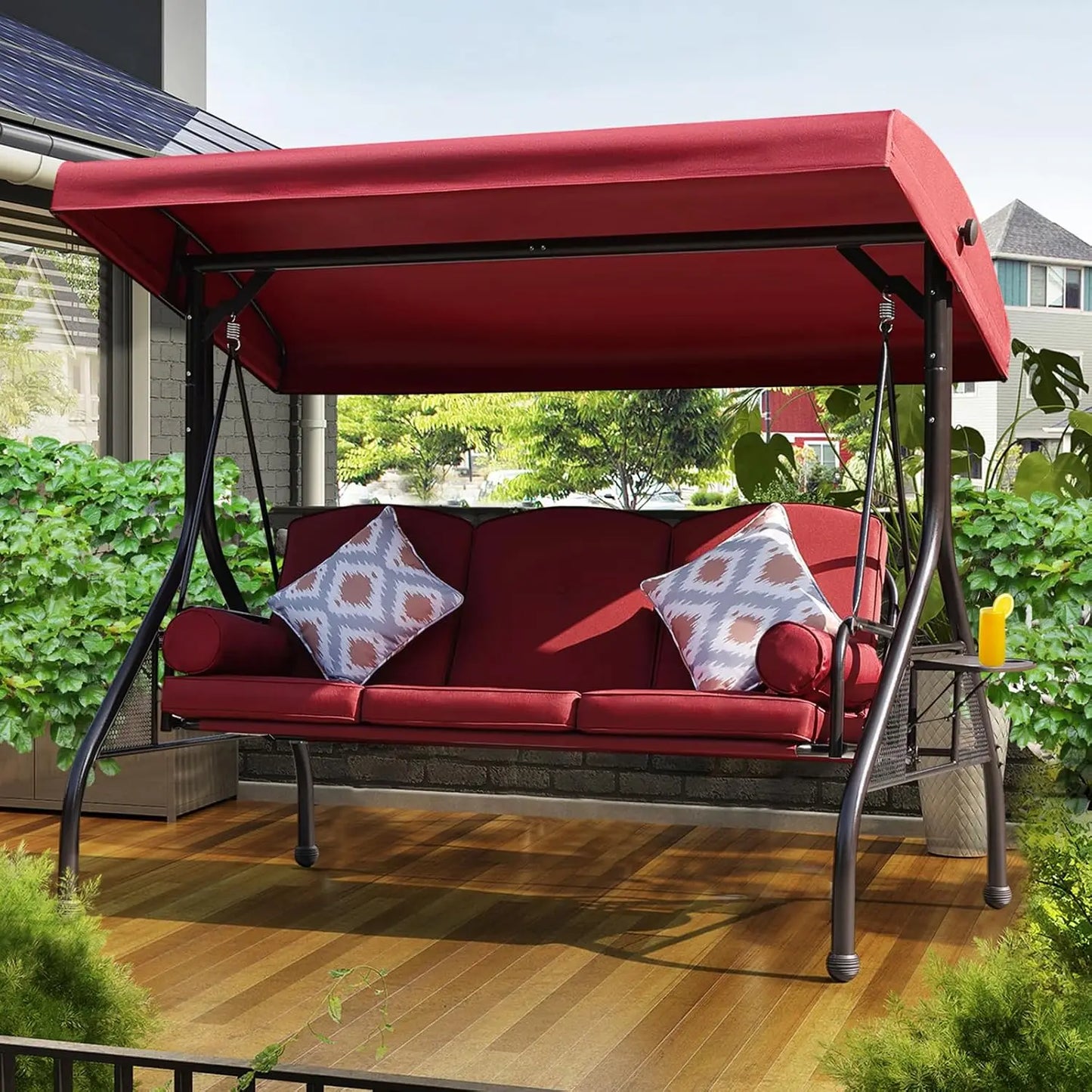 Patio Porch Swing With Adjustable Canopy And Cushion
