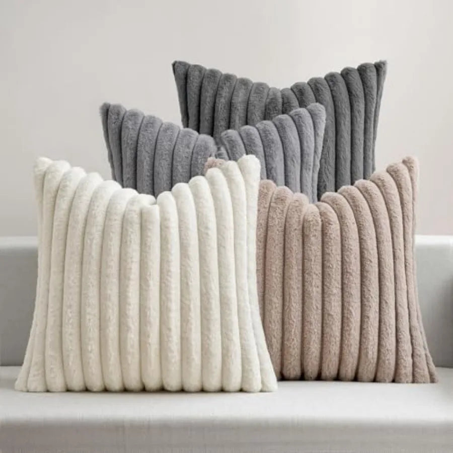 Faux Fur Plush Premium Pillowcases Set of 4 for Sofa