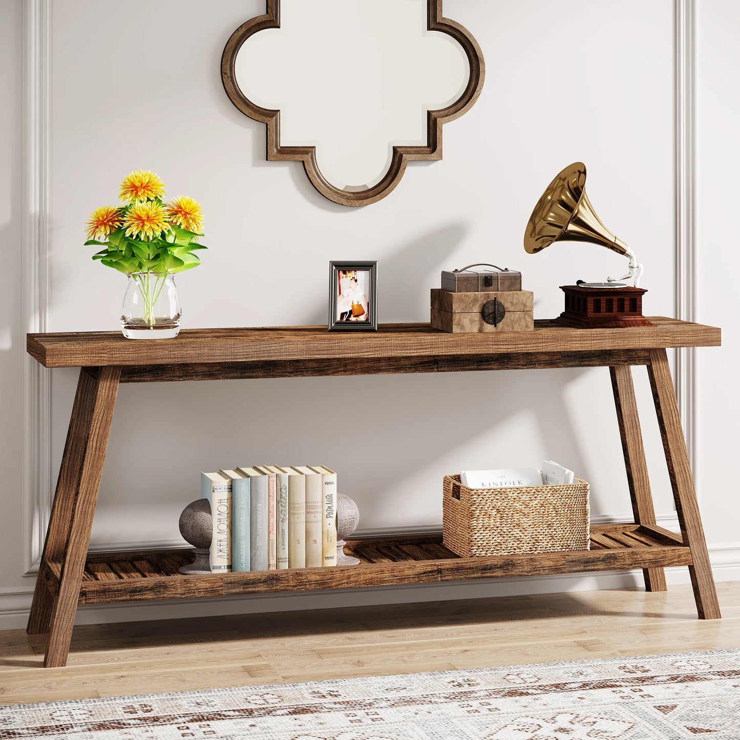 Tribesigns Modern Farmhouse 71 Inch All Wood Entryway Console Table With Storage
