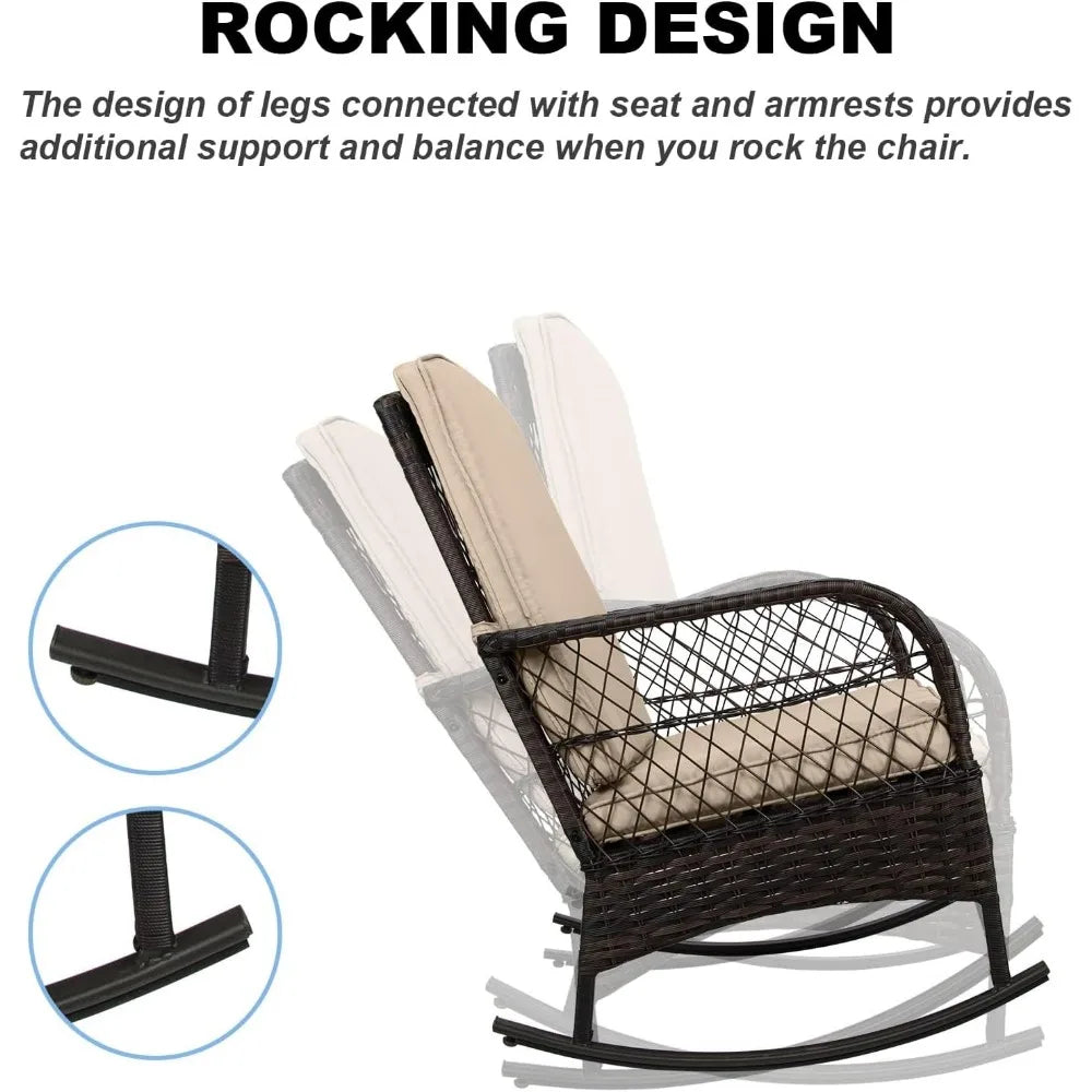 Leveleve 3 Piece Rocking Bistro Set Wicker Chairs Table