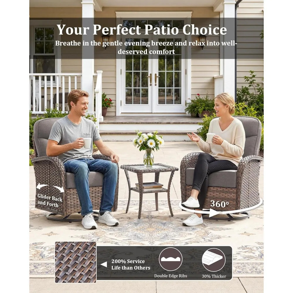 Luxury 3 Piece Patio Conversation Set With Swivel Chairs
