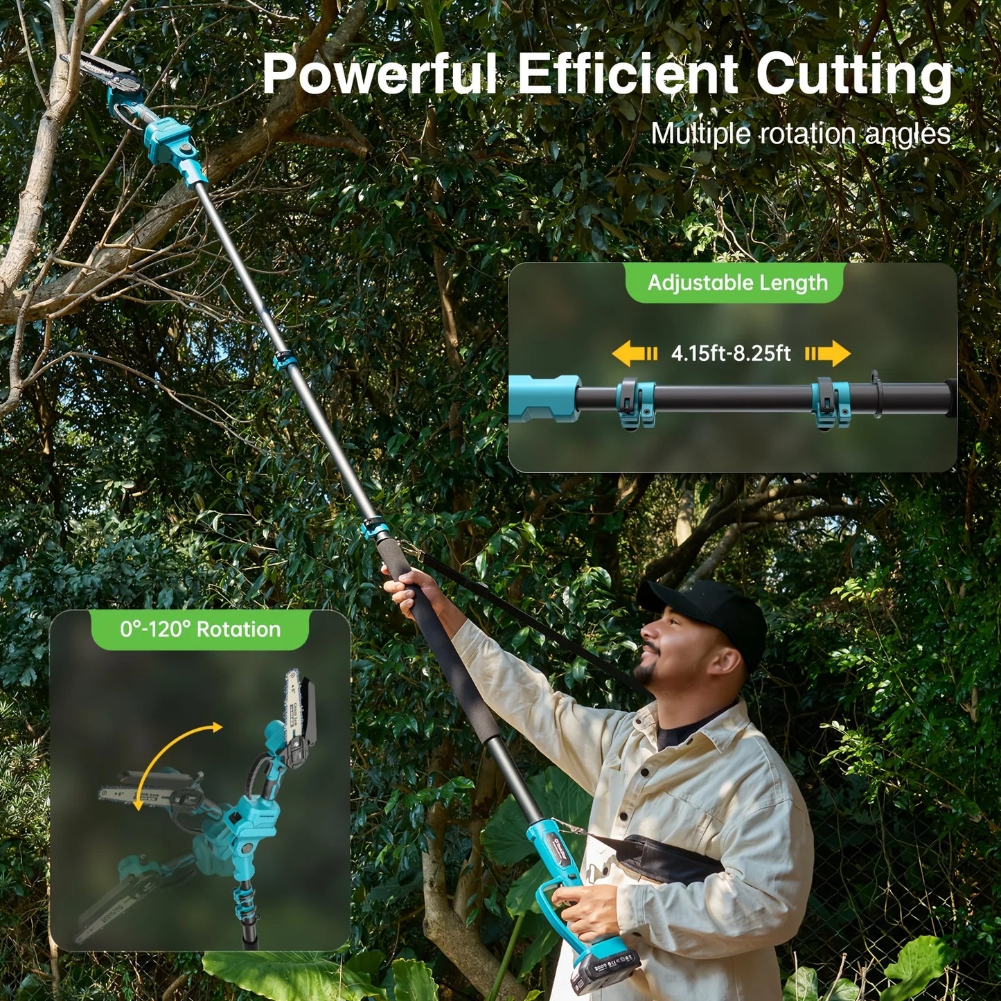 TaskStar 2 In 1 Cordless Pole Saw With Telescopic Rod And Chainsaw