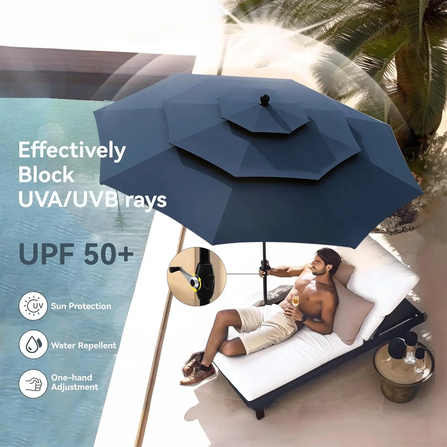 Outdoor Patio Umbrella Three Tier Vented Market Windproof UV Resistant