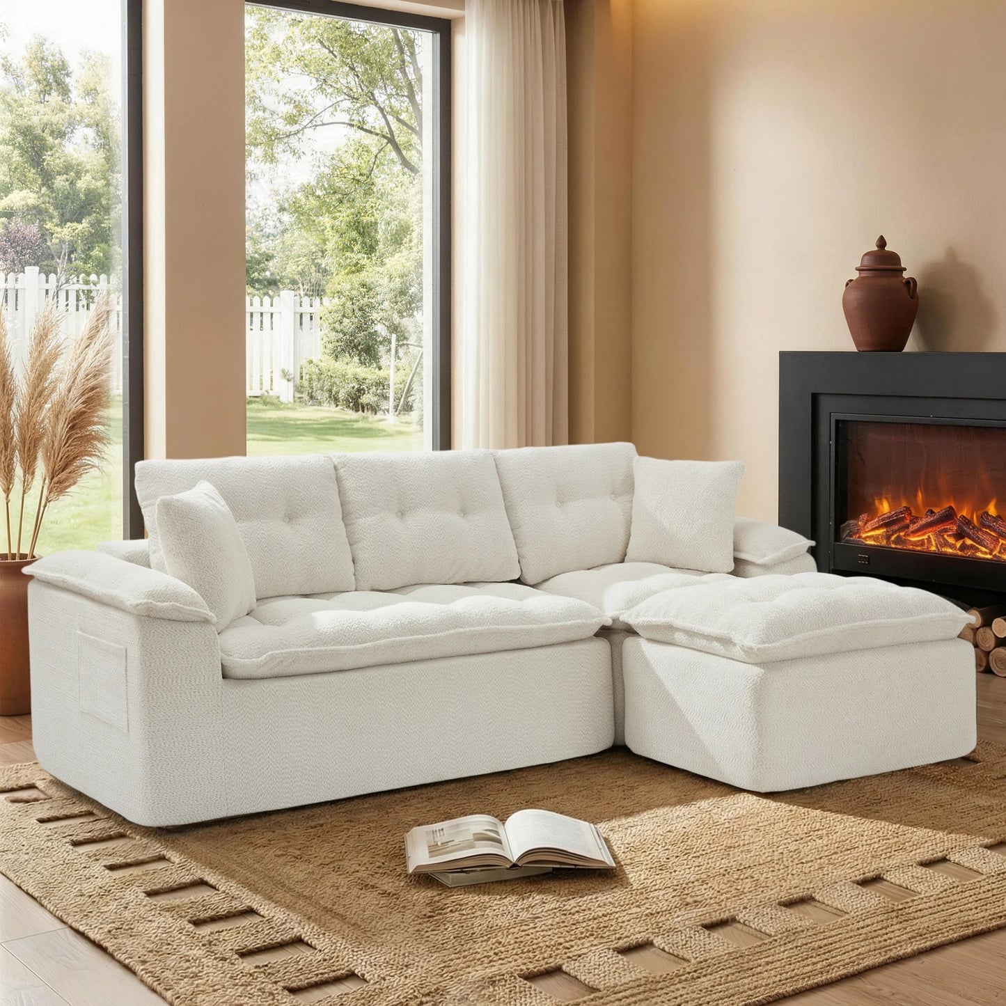 Korser Modern L Shape Cloud Sectional Sofa With Ottoman