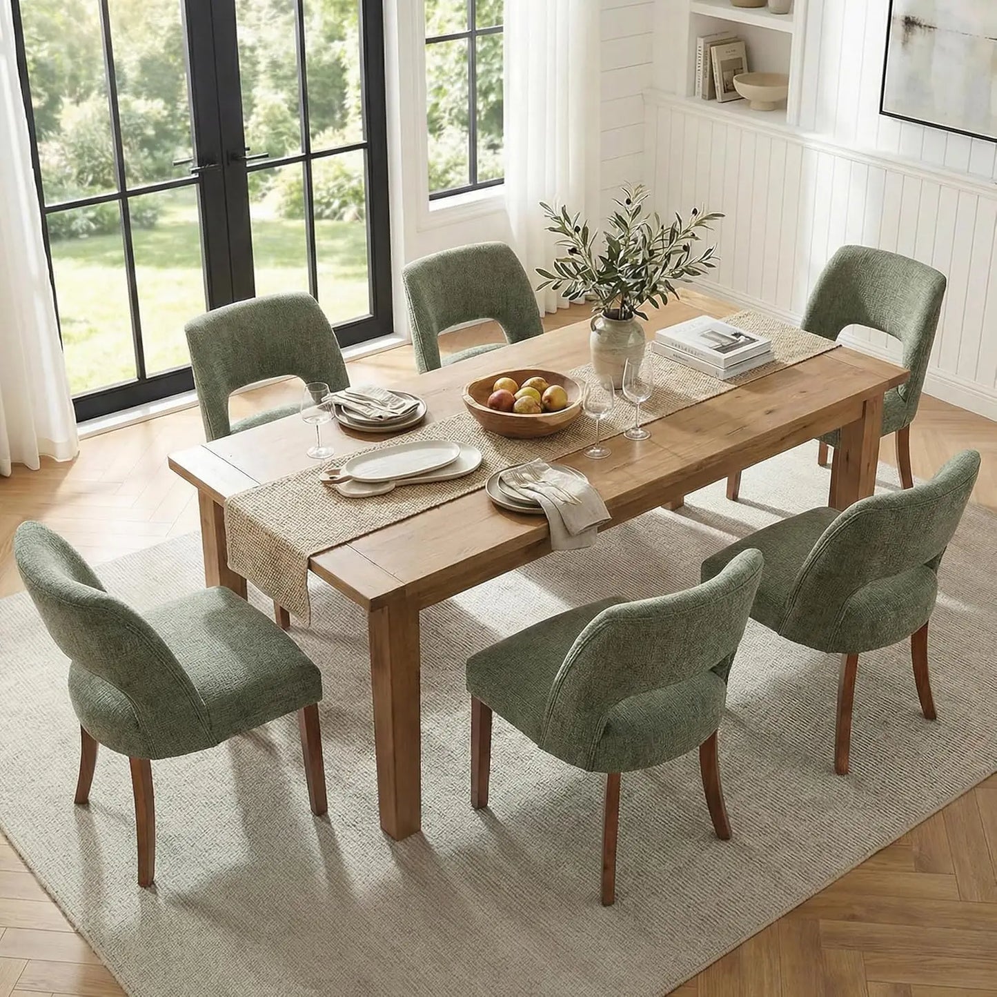 Frame Wooden Dining Chairs Set Of 4 Mid Century Modern Upholstered Rubberwood
