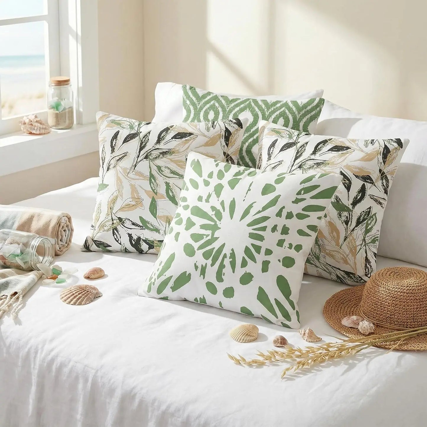 Boho Sage Floral Throw Pillow Covers Decor
