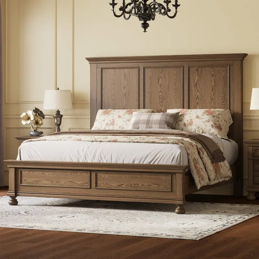 Solid Wood Platform Bed Frame With Underbed Storage Slats