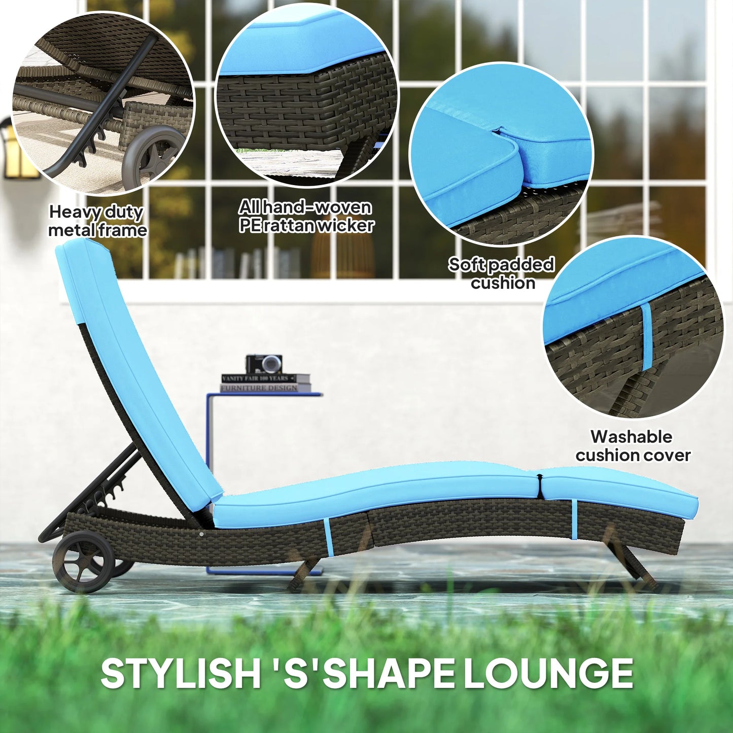 Outsunny Outdoor Reclining Lounge Chair With Wheels