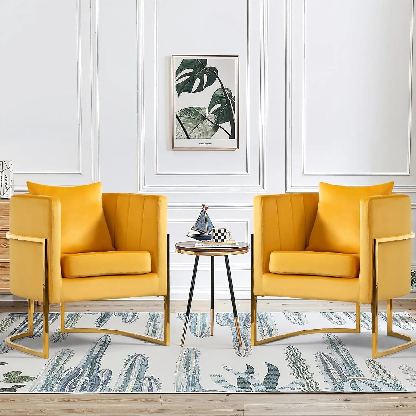 Velvet Accent Chair Set of 2 Mid Century Upholstered Barrel Armchairs