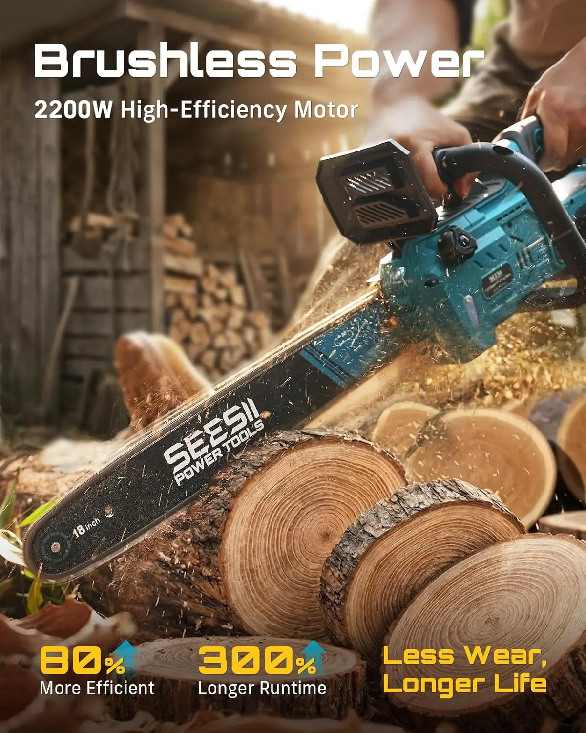 Seesii 40V Brushless Cordless Chainsaw For Garden And Woodworking