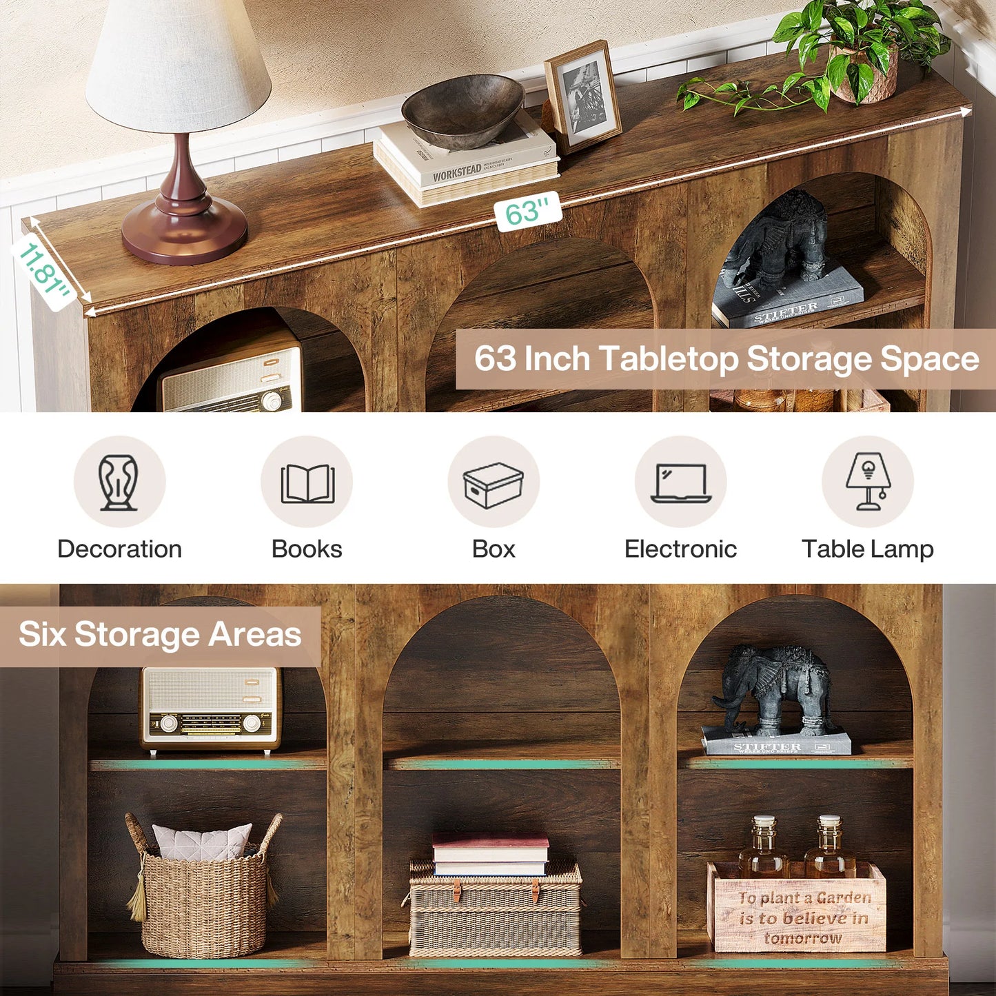 Tribesigns 63 Inch Farmhouse Console Table With Storage