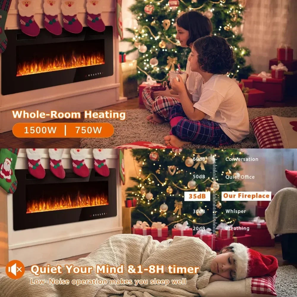 72 inch ultra-thin electric fireplace in-wall recessed and wall mounted fireplace heater,linear fireplace with multicolor flame