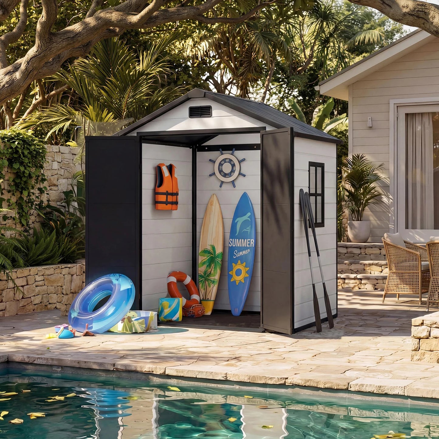 HiMiss 6x4 Resin Outdoor Storage Shed With Window