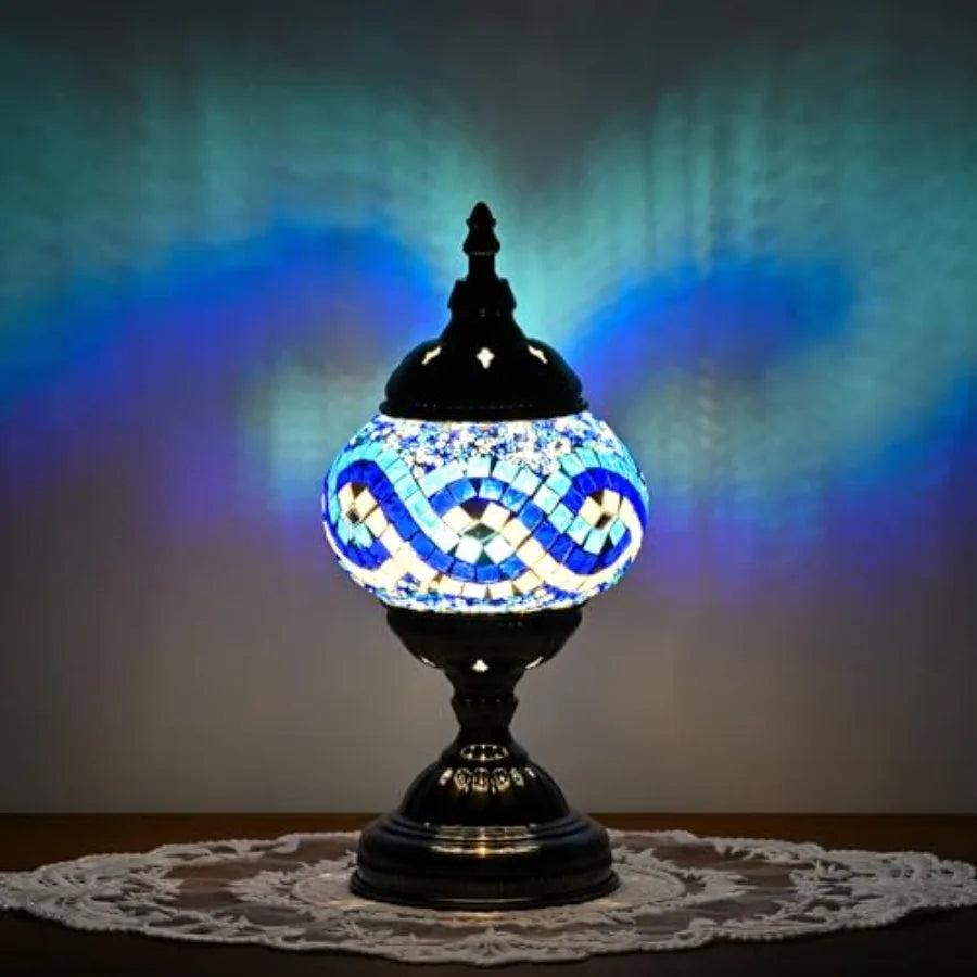 Moroccan Mosaic Table Lamp With Handmade Solar Stained Glass Shade
